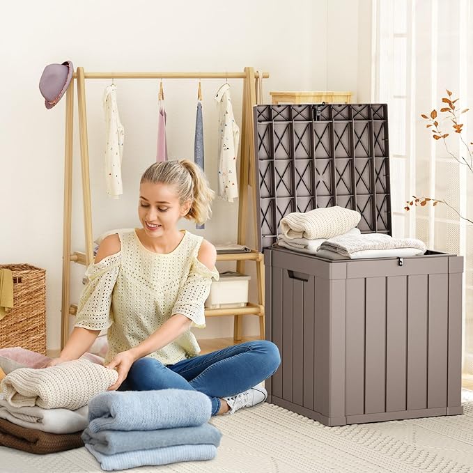 50 Gallon Outdoor Storage Box – Resin Deck Box with Lockable Lid, Waterproof Patio Furniture Storage for Tools, Garden & Yard Organization