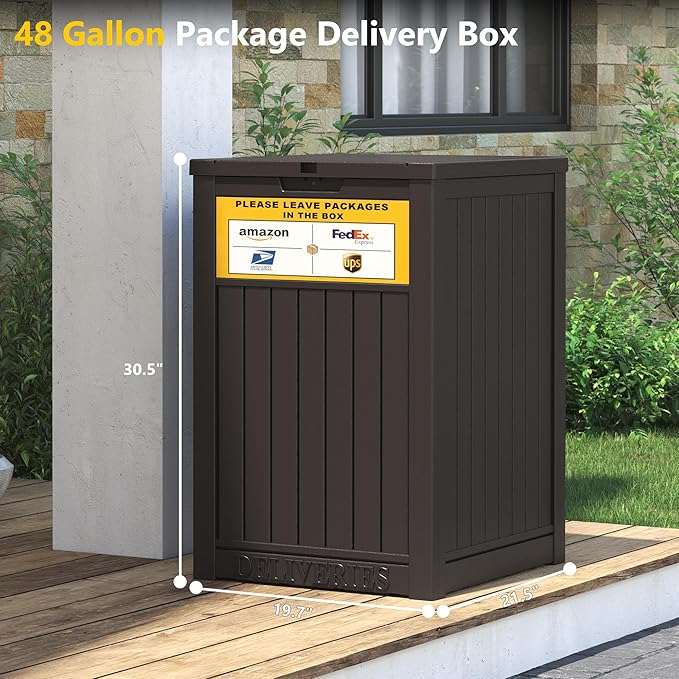 Package Delivery Box for Outside, with Delivery Sign 48 Gallon Storage with Lockable Secure, Large Resin Outdoor Package Drop Container