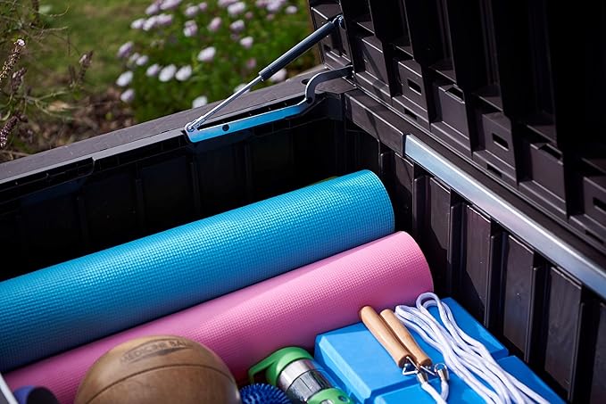 Keter Westwood 150 Gallon Resin Large Outdoor Storage Box for Patio Furniture, Outdoor Cushions, Garden Tools and Pool Floats, Dark Grey