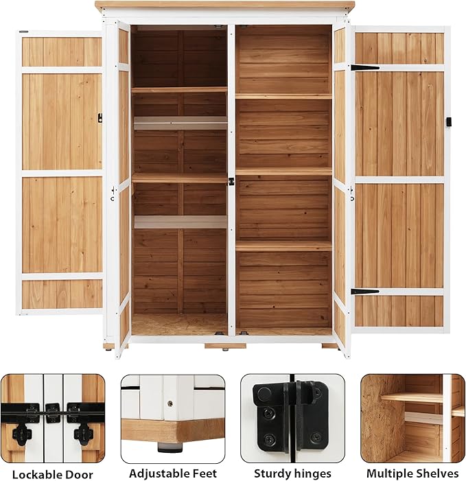 Harper & Bright Designs Outdoor Storage Cabinet Wood & Metal Garden Shed with Waterproof Roof and Sturdy Lockable Doors 59", Natural