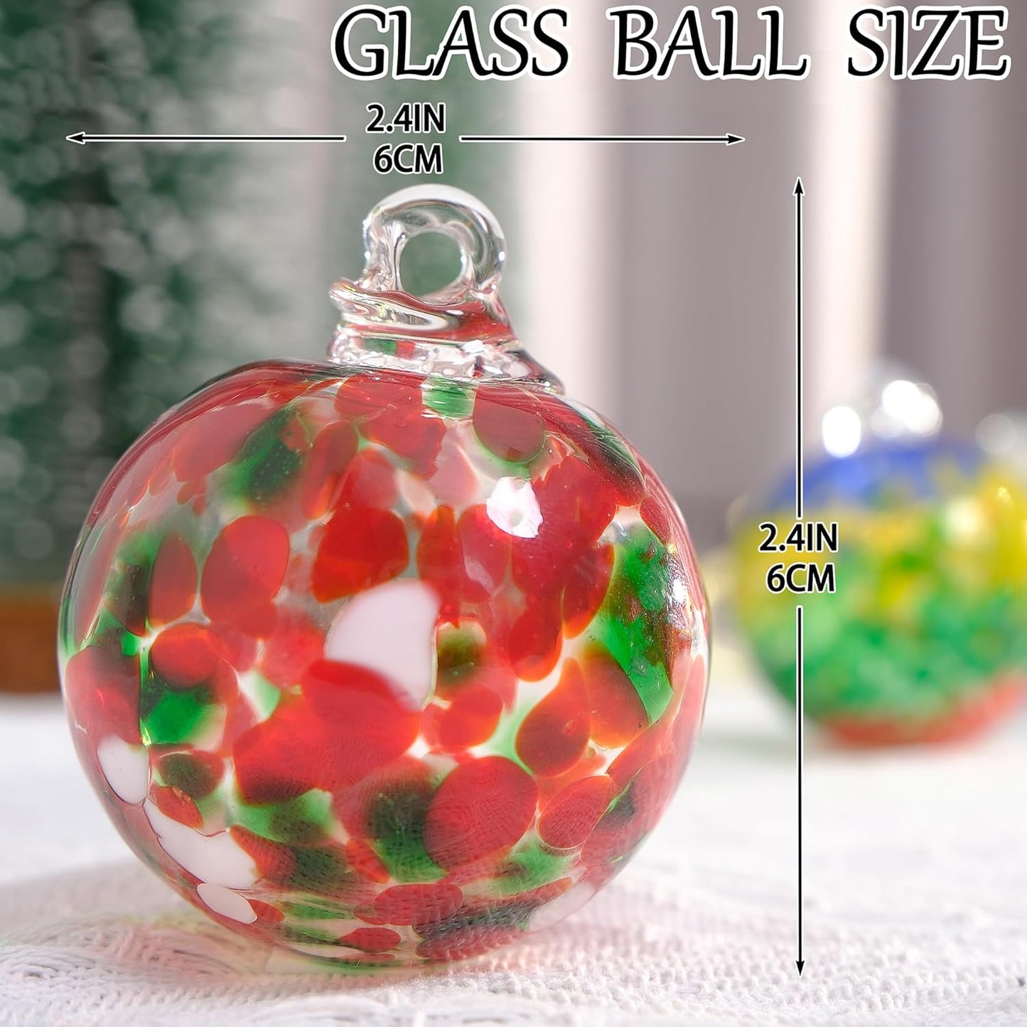 Christmas & Halloween Glass Ball Ornaments (Set of 12), 2.4" Crystal Hand Blown Decor, 2025 Holiday Hanging Baubles Witch Balls for Xmas Tree, Wreath, Garland, Home Decor