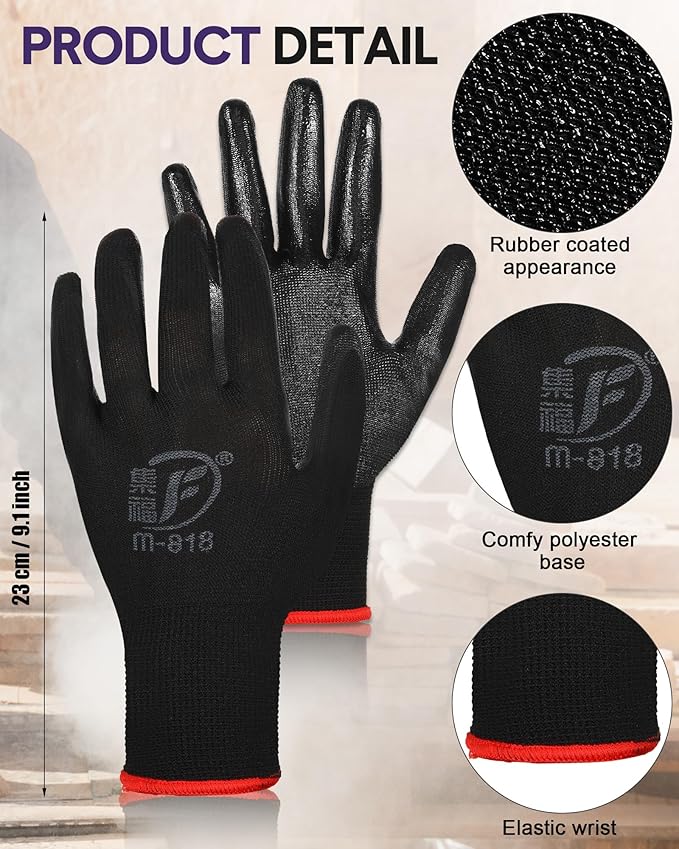 Nuogo 48 Pairs Gardening Gloves for Men Women Rubber Coated Safety Work Gloves Bulk for Gardening Construction Work