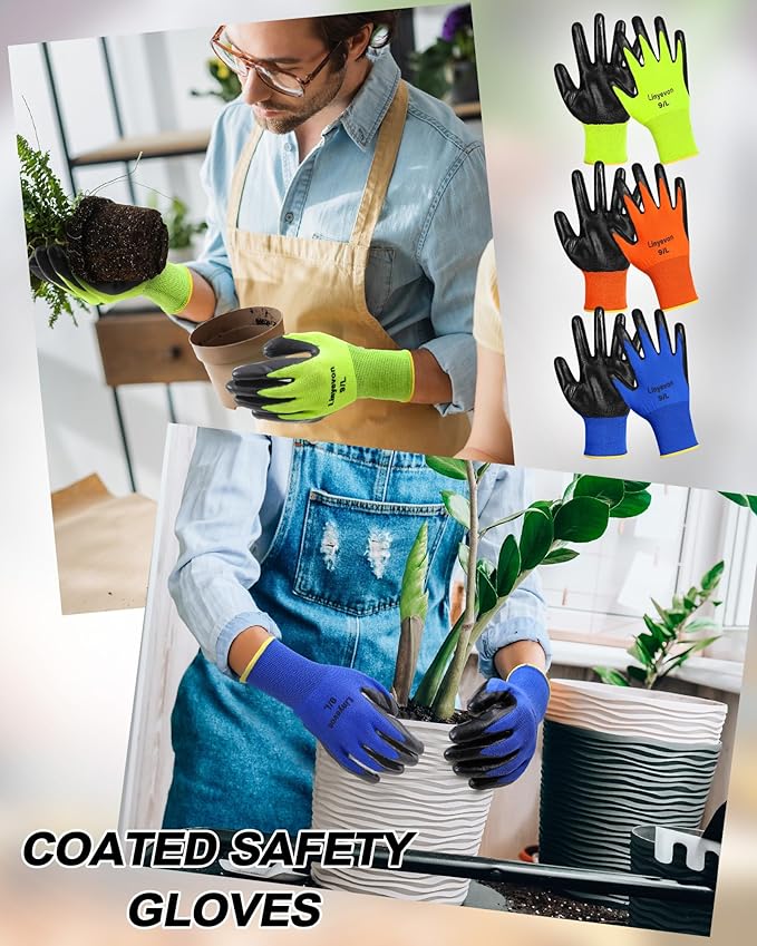 Maxcheck 54 Pairs PU Coated Gloves Bulk, Reusable Rubber Safety Gloves for Men Women Work Warehouse, Mechanic, Woodworking