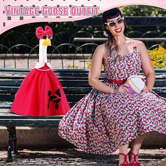 Outus Halloween Poodle Goose Outfits Funny 50s Poodle Skirt for Porch Goose Hot Pink 23 Inch Holiday Geese Cloth for Halloween Vintage 1950s Party Yard Garden Outdoor Decor