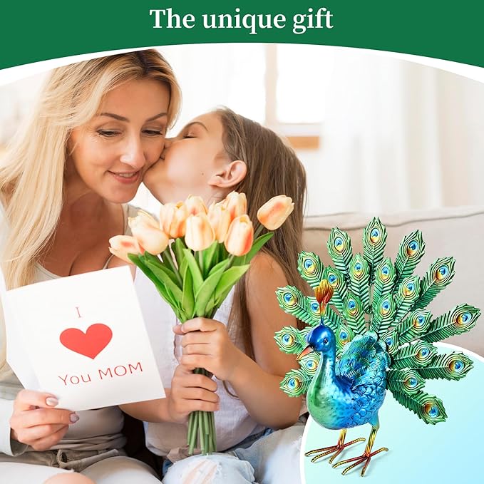 Metal Peacock Decor Garden Statue Yard Art Outdoor Sculpture for Lawn Patio Backyard Decoration,Housewarming Birthday Gifts for Women