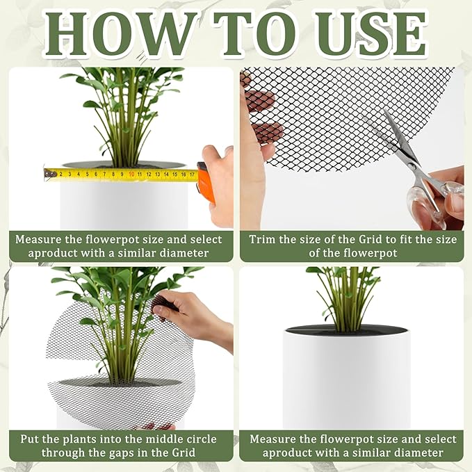 6 Pcs 15.7 Inch Plant Pot Grids，Cut-able Plant Pot Soil Protective Covers from Animals，Used to prevent animals or babies from digging up the soil in flowerpots.Suitable for Indoor and Outdoor Plants.
