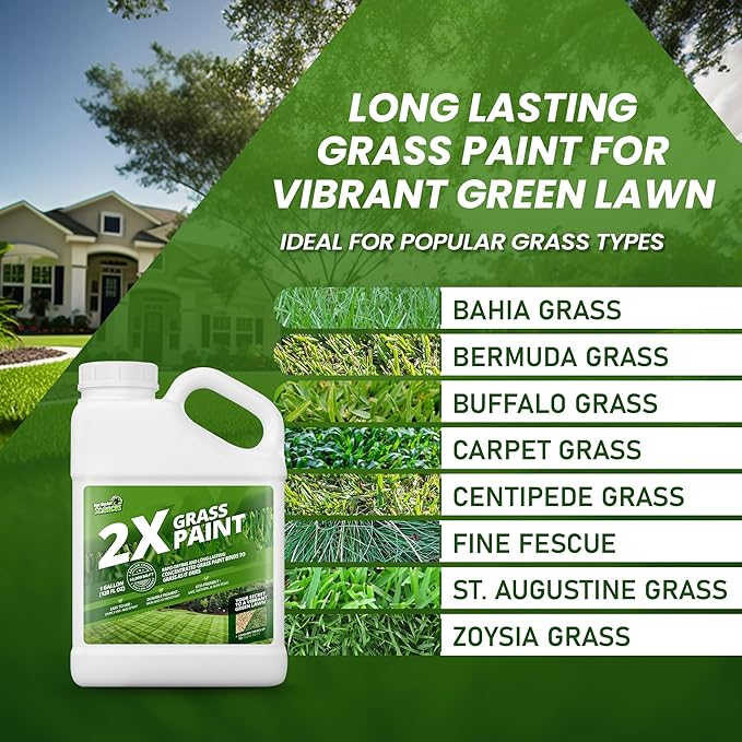 2X Green Grass Paint for Lawn, Ideal Turf Paint for Grass & Green Lawn Paint to Renew Discolored Lawns, Concentrated Grass Spray Paint, Green Grass Lawn Spray for Vibrant, Green Lawns, 1 Gallon