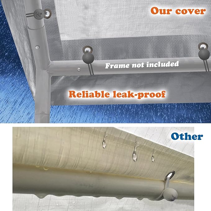 Strong Camel 10'x20' Carport Replacement Canopy for Tent Top Garage Shelter with Ball Bungees (Only Cover, Frame Not Included) (Silver, 10x20)