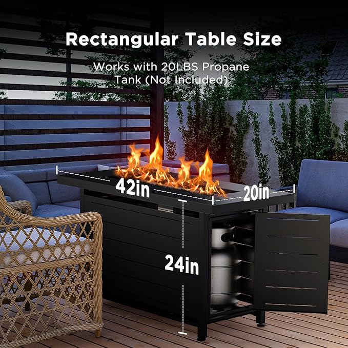 Ciays 42 Inch Gas Fire Pit Table, 60,000 BTU Propane Pits for Outside with Steel Lid and Lava Rock, 2 in 1 Firepit Table Gatherings Parties on Patio Deck Garden Backyard, Black