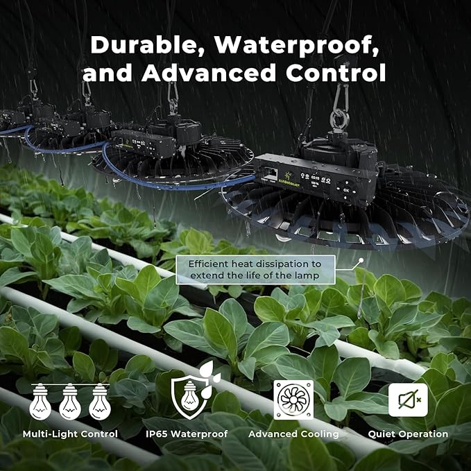 Hanging Grow Light for Indoor Plants, Full Spectrum LED, 200W High PPFD, Dimmable with Timer & Daisy Chain, IP65 Waterproof Grow Light, Ideal for Seed Starting, Vegetables, Bloom