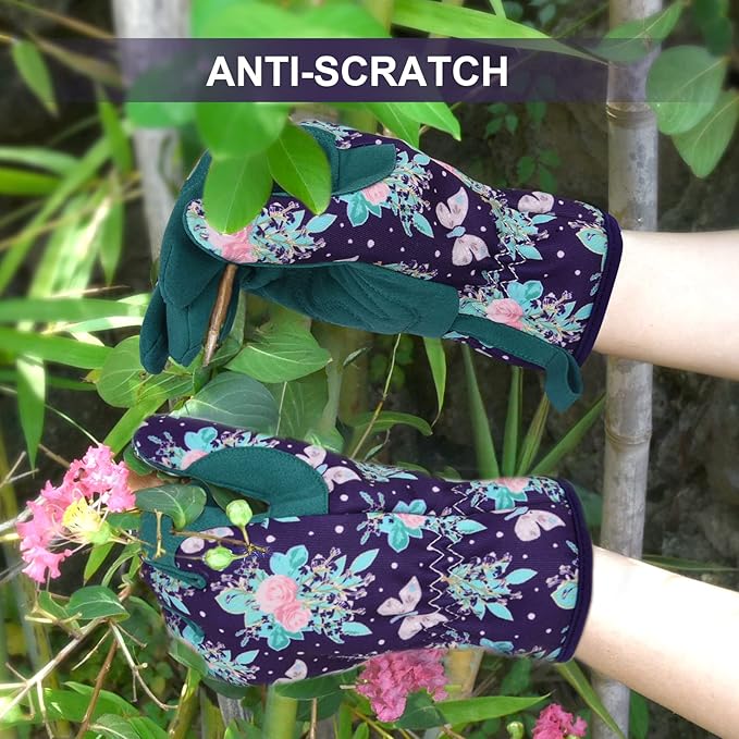 Womens Gardening Weeding Working Gloves, Leather Garden Glove for Women Thorn Proof No Stab for Digging, Planting,Pruning