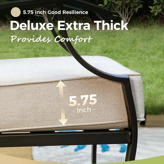 Patio Furniture Set with Firepit Table, 4 Pcs Metal Outdoor Conversation Set, 2 Swivel Chairs and 3 Seater Sofa with 5.75" Extra Thick Cushion and Gas Fire Pit Table for Backyard Deck, Beige