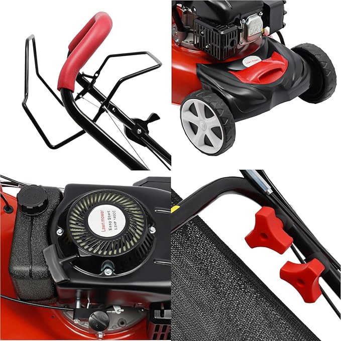 140CC 4 Stroke Walk-Behind Lawn Mower Gas Powered Push Lawn Mower with Wheels and Grass Collecting Bag Grass Trimmer for Yards Gardens Lawns, 8 Adjustable Height, 20-in Cutting Width,5HP