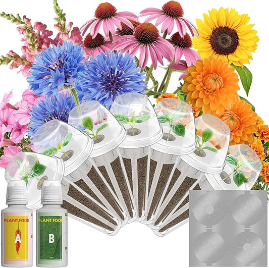 Flower Seed Pods for Ahopegarden, iDOO MUFGA Hydroponics Growing System Indoor Gardening, 400+ Seeds, Dwarf Sunflower Bambino, French Marigold, Dahlia, Dwarf Petunia(7-Pods)