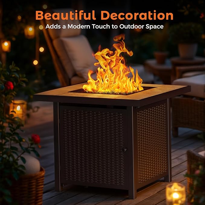 BALI OUTDOORS Propane Gas Fire Pit Table 32 inch 50,000 BTU Square Gas Firepits for Outside, Brown