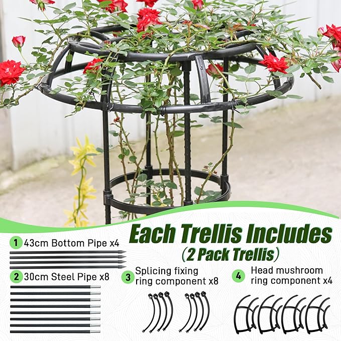 Garden Trellis for Climbing Plants, 2 Pack 41.3 Inch Mushroom Top Trellis for Climbing Plants, Rustproof Metal Plant Flower Trellises for Vine Rose Flower Tomato Support Outdoor Indoor