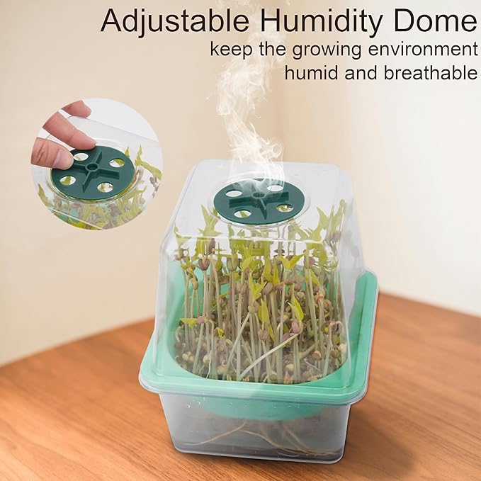 Microgreen Growing Trays, LUVCSOY Sprouting Tray with Humidity Dome, 1.2 mm Small Mesh Holes, BPA Free, Sprouter Kit for Growing Mirco Seeds, Like Broccoli, Alfalfa, Radish, Clover - 4 Pack | Clear