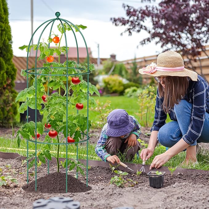 SUNYRISY Metal Garden Arch Trellis for Climbing Plants Outdoor, 15.7" x 31.5" Tomato Cage Obelisk Trellis for Flowers Cucumber Rose Vegetable Support