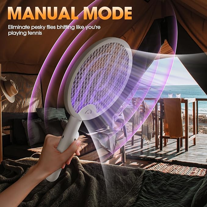 Fly Swatter Electric Racket Bug Zapper Racket 3 in 1 Rechargeable Foldable Electric Fly Swatter Foldable Mosquito swatter for Indoor and Outdoor