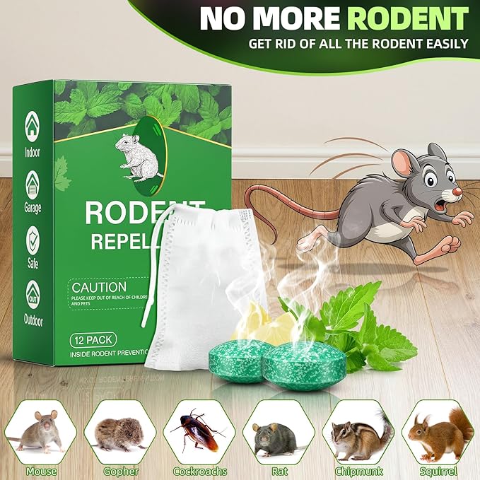 24PCS Mouse Rodent Rat Repellent Natural Peppermint Oil Mouse Repellent Balls for Rats Mice Deterrent for Indoor & Outdoor Use,Friendly to Human & Pet