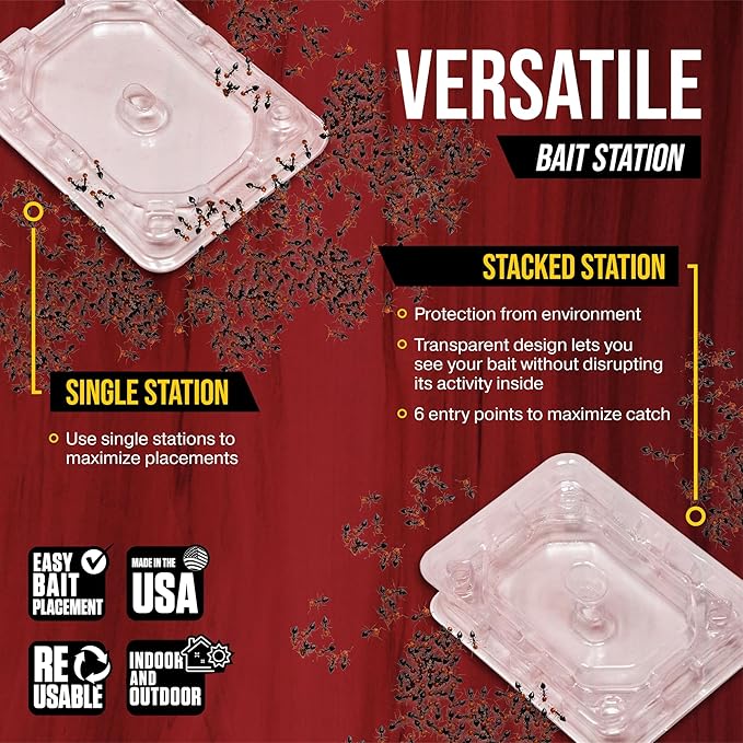 Catchmaster DEFIANT Reusable Ant Traps Indoor Refill (16 Pack) – Effective Liquid Ant Killer – Bait NOT Included – Stackable, Multi-Surface, No Mess, Discreet Bait Stations for Pest Control