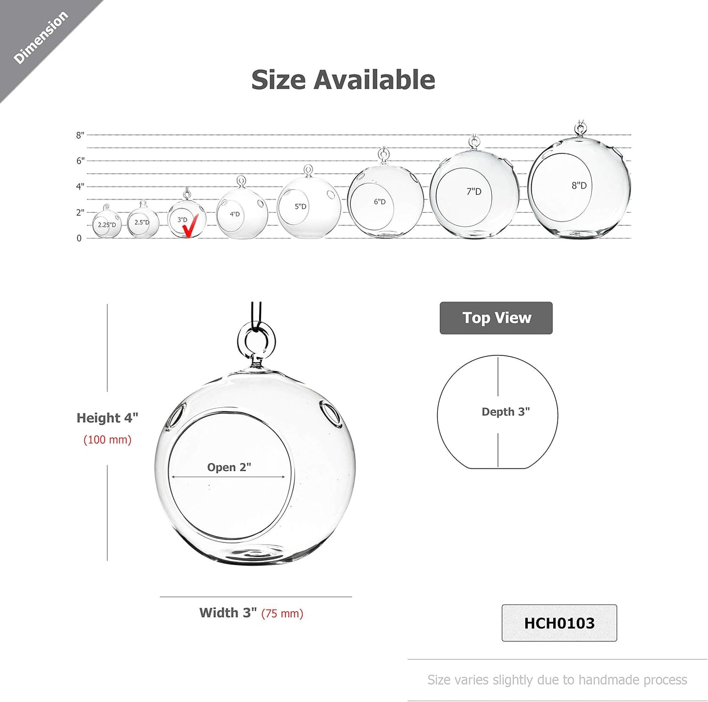 WGV Hanging Terrarium Globe, Width 3", Height 4", DIY Air Succulent Planter, Clear Glass Vase Orb with Flat Bottom, Candle Holder for Windowsill Outdoor Garden Decor, 12 Pieces Bulk