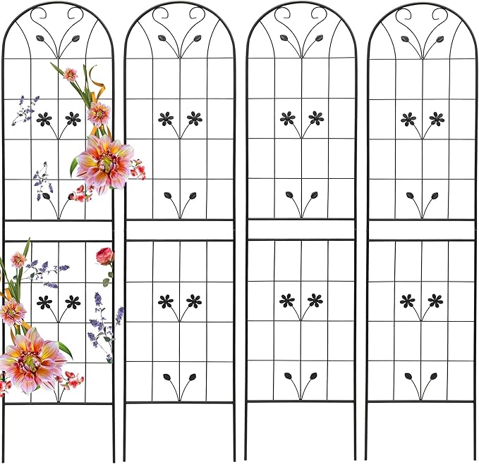 Garden Trellises, 4 Pack Black Metal Coated Rustproof Trellis for Climbing Plants Outdoor, Roses, Vines, Flowers, and Vegetables-19.7×86.7 inches