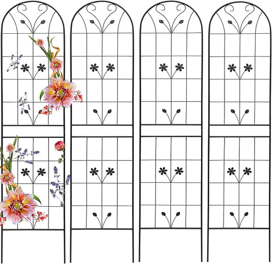 Garden Trellises, 4 Pack Black Metal Coated Rustproof Trellis for Climbing Plants Outdoor, Roses, Vines, Flowers, and Vegetables-19.7×86.7 inches