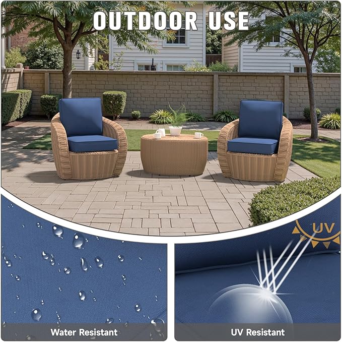 Outdoor Chair Cushions 23" x 24" x 4", Patio Deep Seat Replacement Cushions Set with Zippered Removable Cover, Weather-Resistant Olefin Fabric for Garden Chair Sofa Couch, Set of 4, Blue