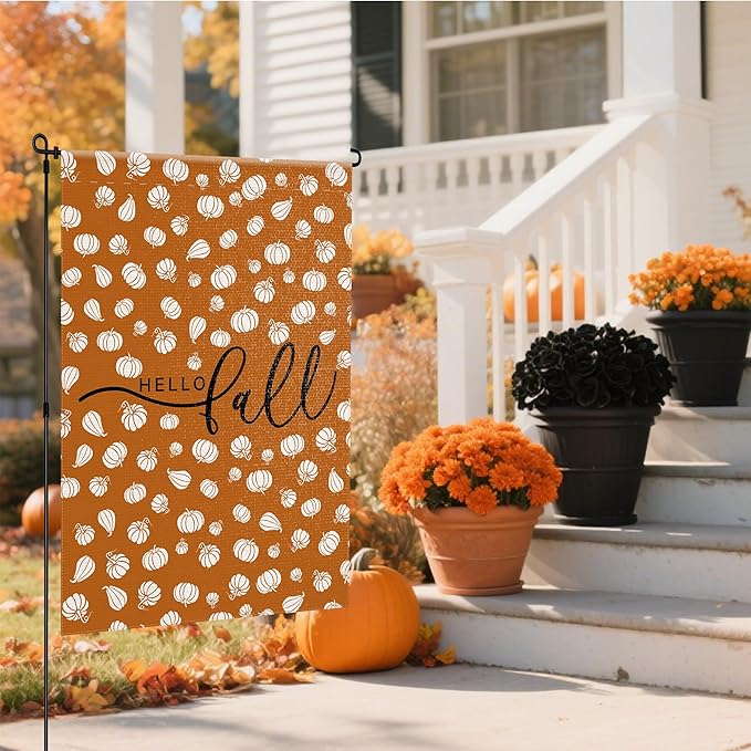 Fall Garden Yard Flag 12 x 18 Inch Outside Double Sided Burlap Pumpkin Welcome Flag Farmhouse Holiday Patio Lawn House Outdoor Decorations