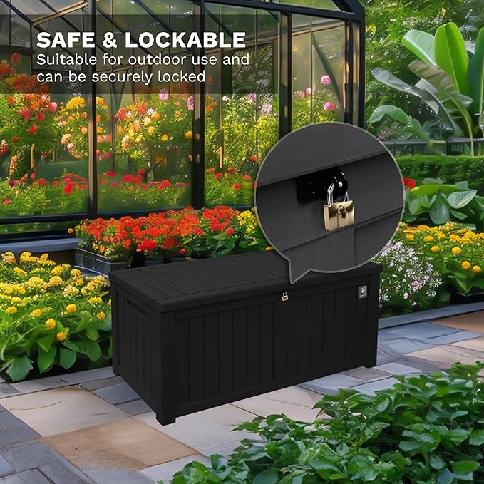 Heavy Duty Storage Box,230 Gallon Black Outdoor Storage Box is Made of Resin for Outdoor, Patio or Indoor Use.