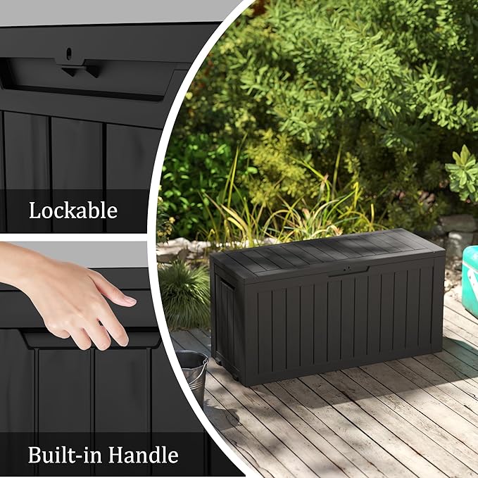 80 Gallon Double-Wall Resin Deck Box - Lockable Waterproof Outdoor Storage Box, 515bs Capacity & Doubles as Seating for Patio Furniture - Garden Tools, Pool Accessories (Black)