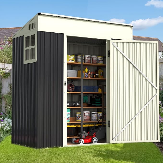 Quictent 5X3 FT Heavy Duty Outdoor Metal Storage Shed,Lockable Garden Shed with Rotating Roof, Waterproof Shed for Bike Storage, Tool Storage, Temporary Storage,Dark Gray(5.5X2.8 FT Base, No Floor)