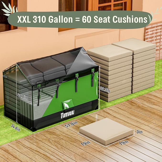 XXL 310 Gallon Extra Large Deck Box, Waterproof Outdoor Storage Box with Taller Side Panels for Patio Furniture Cushions, Pools and Garden Tools Green & Black