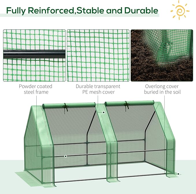 Outsunny 6' x 3' x 3' Mini Greenhouse with Zippered Doors & Roll-up Windows, Portable Plant Hot House with Durable PE Cover, Water Resistant, UV Protected for Outdoor Flowers, Vegetables, Green