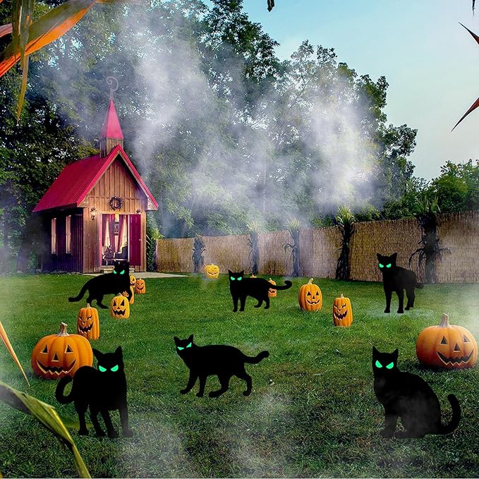 6 PCS Halloween Black Cat Yard Decorations Halloween Yard Signs Outdoor Lawn Decorations