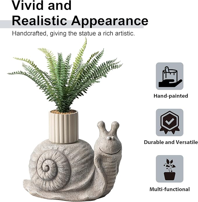 Glitzhome MGO Snail Garden Statue or Planter Stand Indoor and Outdoor Decoration, 16.25" L