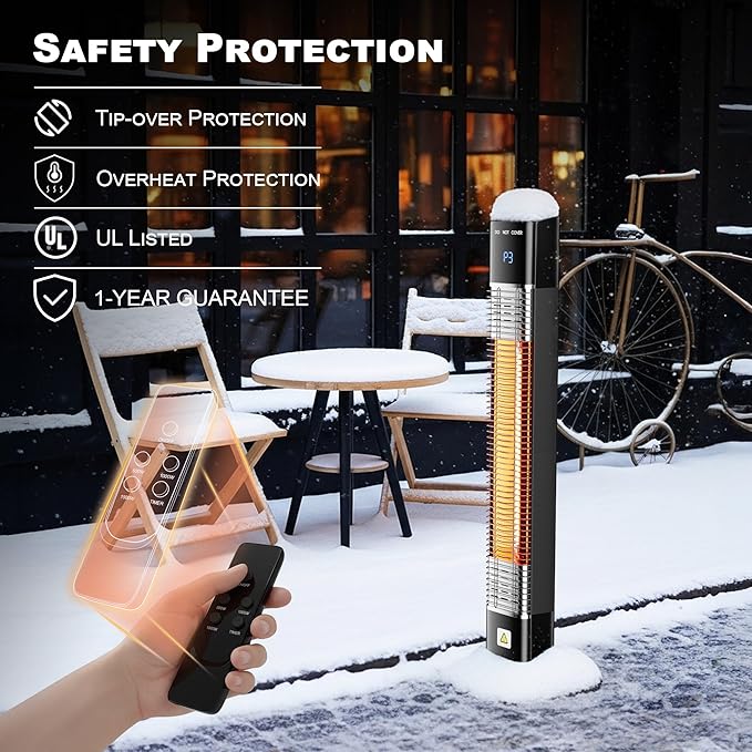 Patio Heater for Outdoor,1500W Electric Infrared Radiant Heaters with Remote for Garage Bedroom Backyard, Room Space Heater with 24H Timer,3 Heat Settings,Tip-over Protection for Indoor, 25"