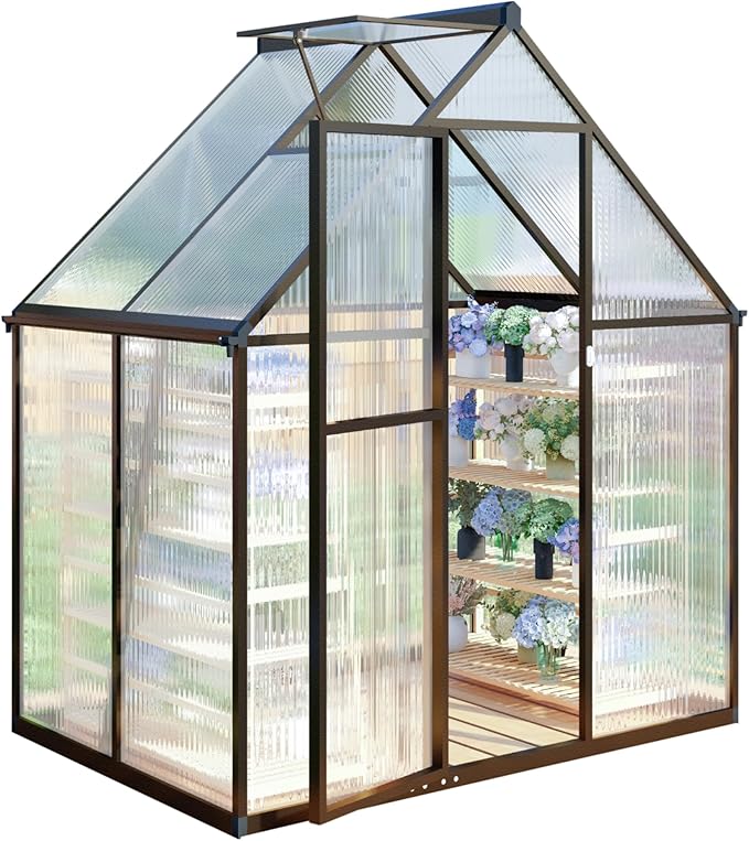 CQZY 6x4 FT Walk-in Greenhouse for Outside,Dark Gray