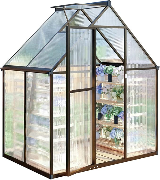 CQZY 6x4 FT Walk-in Greenhouse for Outside,Dark Gray