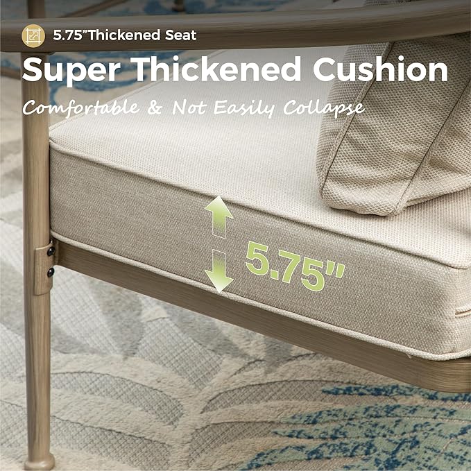 Outdoor Patio Furniture Set with Swivel Chairs, 4-Piece Steel Patio Outdoor Conversation Sets with Washable Thick Cushions, Windsor Outdoor Patio Sectional for Garden, Backyard, Balcony-Beige