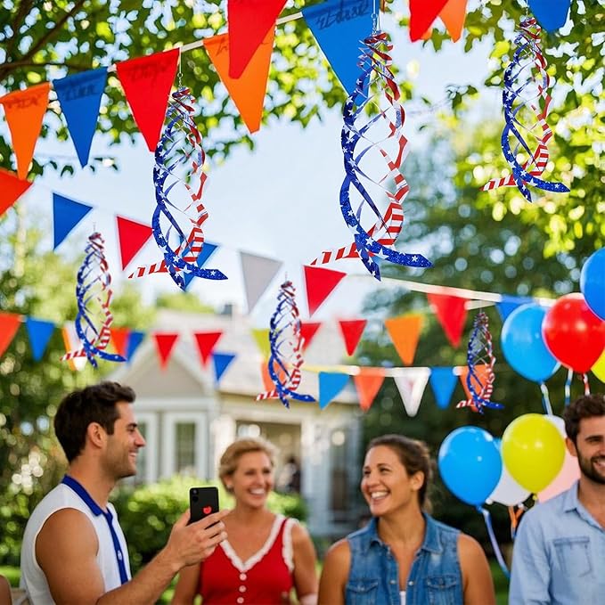 Hausse Patriotic Bird Repellent Spiral Reflectors Mylar Spinner, Hanging American Flags Reflective Bird Deterrent Device for 4th of July Independence Day, Scare Birds & Animal Away, 6 Pack