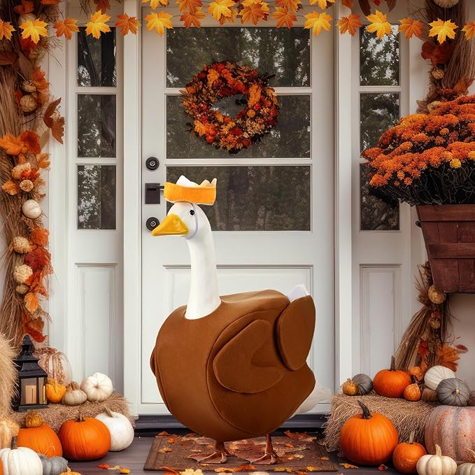 Outus Thanksgiving Turkey Goose Outfits Funny Turkey Outfit for Porch Goose 23inch Lawn Pumpkin Pie Geese Clothes for Plastic Cement Geese Thanksgiving Fall Outdoor Yard Garden Decor