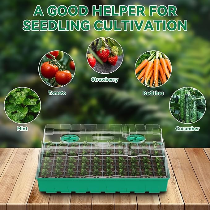 120 Cell Seed Starter Tray, Seed Starter Kit with Growth Light, 3.54-inch Humidity Dome Seedling Germinatio Starter Kit, Indoor Seed Germination Tray for Plant Reproduction and Seed Initiation.