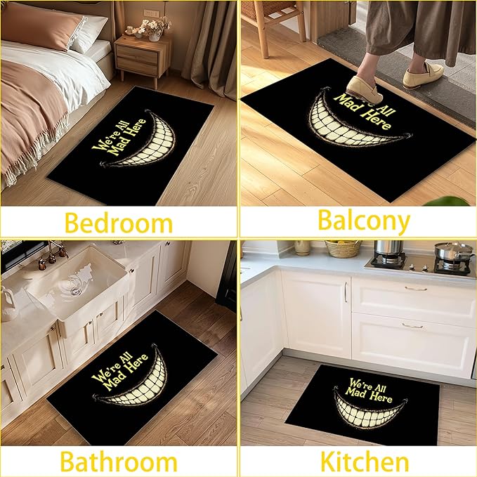Gothic Smiling Mouth Welcome Mat Indoor,We're All Mad Here Front Door Mat,Non-Slip Entryway Rug, Low Profile Felt Indoor Doormat for Back Door Porch Patio Entrance,30 x 17 Inch