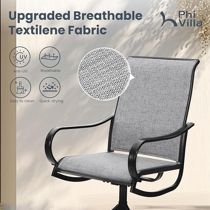 PHI VILLA 7 Piece Outdoor Patio Dining Set with 6 Swivel Dining Chairs & 1 Large Round Dining Table, Gray Textilene Mesh Fabric Chair and 54" Metal Table for All Weather