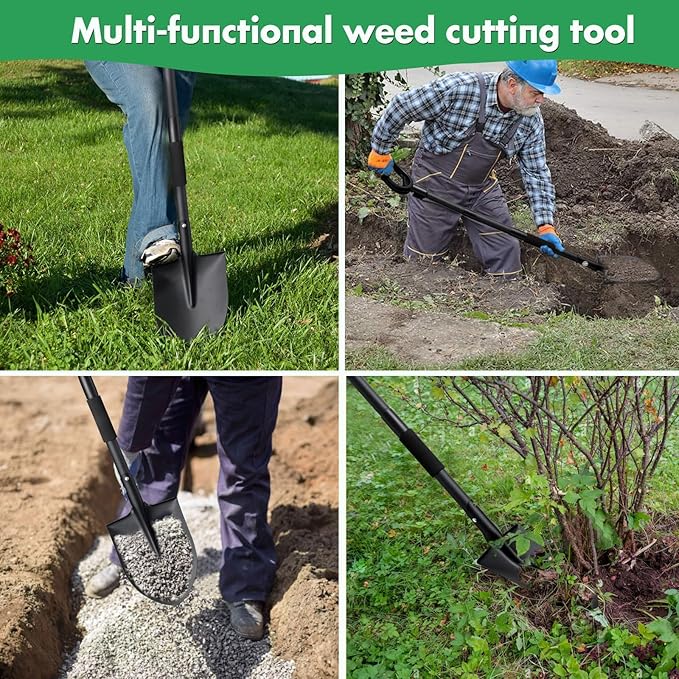 31-Inch Metal Garden Digging Shovel, Black, Ergonomic D-Grip Handle, Ideal for Gardening, Camping, Beach, Snow Removal