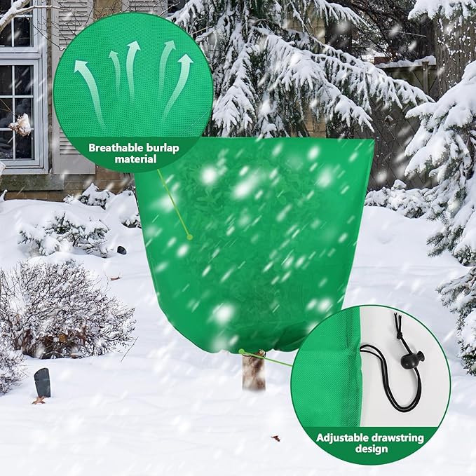 Svepndic 4 PCS Winter Plant Covers Freeze Protection,39X39 Reusable Plant Protector Bag with Drawstring,Winter Plants Jacket Warm Shrubs Cover Blanket Frost Protection for Outdoor Garden Plants