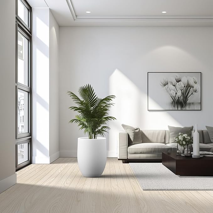 Kante 21.7 Inch Tall Concrete Planter, Large Indoor Outdoor Plant Pot with Drainage, Smooth White Finish with Aqua Blue Interior, Ideal for Porch, Home, Garden, Patio