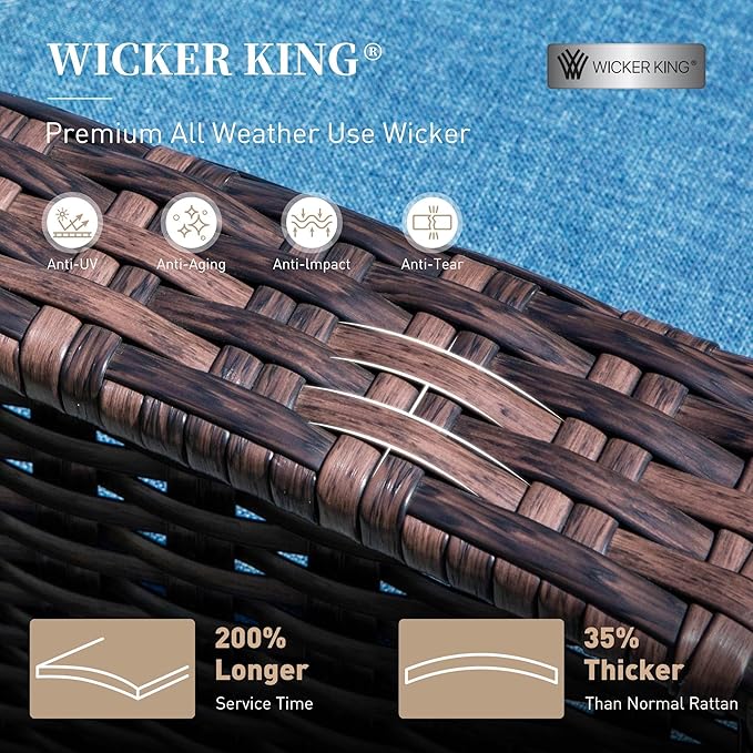 Patio Furniture Set with Swivel Chairs, High Back Wicker Rattan Furniture with 5.5" Thick Cushions and Coffee Table, Outdoor Conversation Set for Backyard Deck,5 Seats, Blue